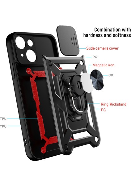 iPhone 13 Pro Kickstand Zırhlı Manyetik Halkalı Telefon Kılıfı Sağlam Koruyucu Askeri Sınıf Darbeye Dayanıklı Kılıf (Yurt Dışından)