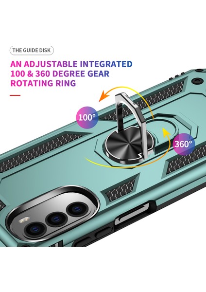 Motorola Moto G52 Kickstand Zırhlı Manyetik Halkalı Telefon Kılıfı Sağlam Koruyucu Askeri Sınıf Darbeye Dayanıklı Kılıf (Yurt Dışından)