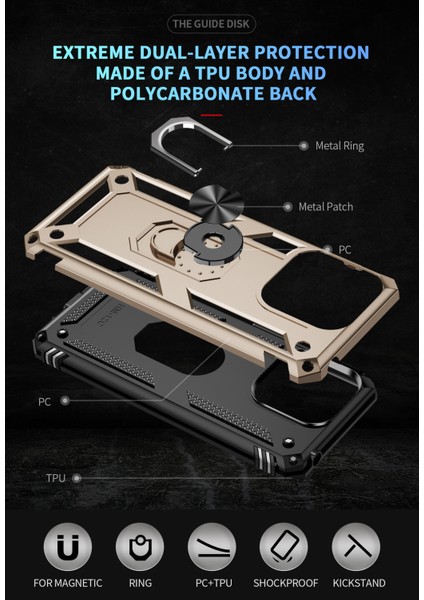 Xiaomi Redmi 12C Kickstand Zırhlı Manyetik Halkalı Telefon Kılıfı Sağlam Koruyucu Askeri Sınıf Darbeye Dayanıklı Kılıf (Yurt Dışından) fiyatları