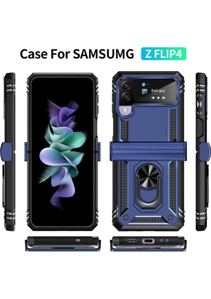 Samsung Galaxy Z Flip 4 Kickstand Zırhlı Manyetik Halkalı Telefon Kılıfı Sağlam Koruyucu Askeri Sınıf Darbeye Dayanıklı Kılıf (Yurt Dışından)