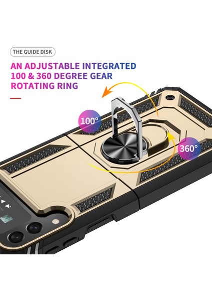 Samsung Galaxy Z Flip 4 Kickstand Zırhlı Manyetik Halkalı Telefon Kılıfı Sağlam Koruyucu Askeri Sınıf Darbeye Dayanıklı Kılıf (Yurt Dışından)