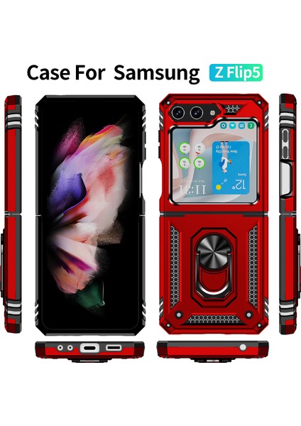 Samsung Galaxy Z Flip 5 Kickstand Zırhlı Manyetik Halkalı Telefon Kılıfı Sağlam Koruyucu Askeri Sınıf Darbeye Dayanıklı Kılıf (Yurt Dışından) fiyatları