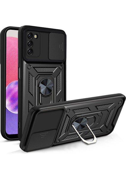 Samsung Galaxy A03S Kickstand Zırhlı Manyetik Halkalı Telefon Kılıfı Sağlam Koruyucu Askeri Sınıf Darbeye Dayanıklı Kılıf (Yurt Dışından)