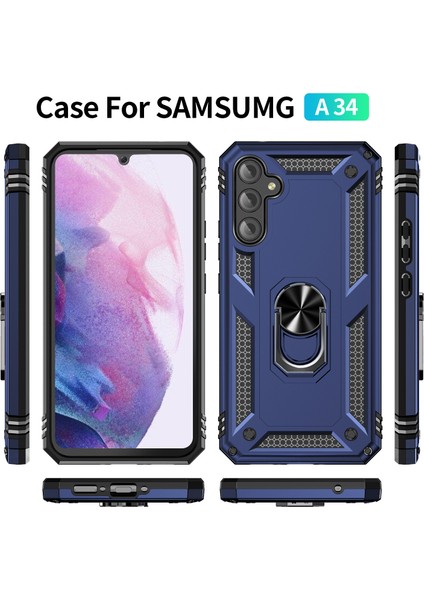 Samsung Galaxy A34 Kickstand Zırhlı Manyetik Halkalı Telefon Kılıfı Sağlam Koruyucu Askeri Sınıf Darbeye Dayanıklı Kılıf (Yurt Dışından)