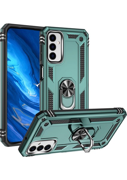 Samsung Galaxy M23 Kickstand Zırhlı Manyetik Halkalı Telefon Kılıfı Sağlam Koruyucu Askeri Sınıf Darbeye Dayanıklı Kılıf (Yurt Dışından)