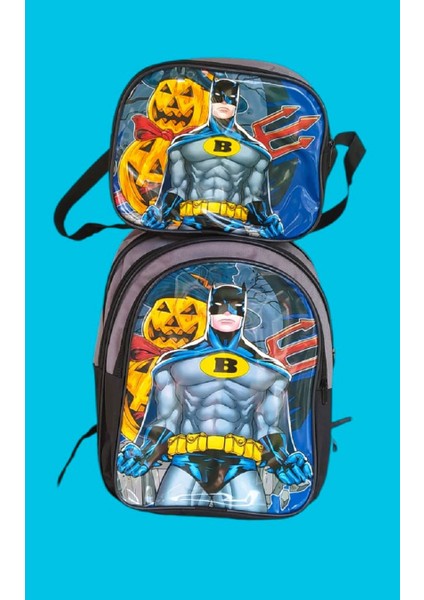 Erkek Çocuk Batman Resimli Beslenme Çantası Ilk Okul Öğrenci Çantası(Süngerli Sırtlık)