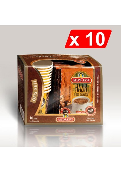 Altın Cezve Hazır Türk Kahvesi Ofis Seti Orta Şekerli 10 x 9 gr - 10LU Paket