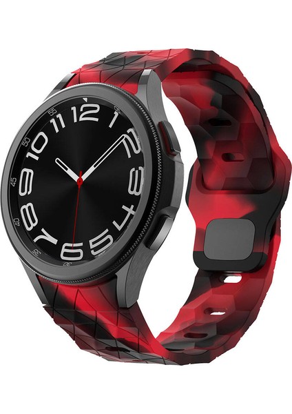 - Samsung Watch 6 40MM 20MM - Kordon Futbol Desenli Spor Tasarımlı Silikon Kordon KRD-116 - Siyah-Kırmızı