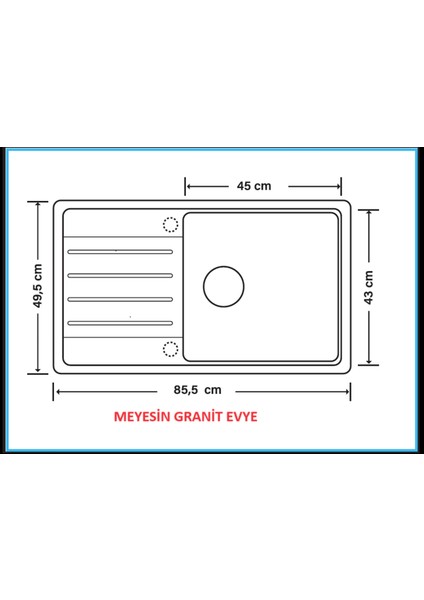 Granit Evye Antrasit Tek Göz Damlalıklı Mutfak Evyesi 86X50 Cm.