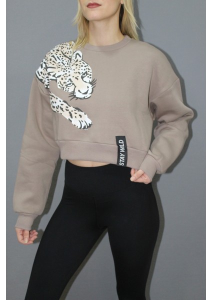 Baskılı Crop Sweat Taba - 211.502.