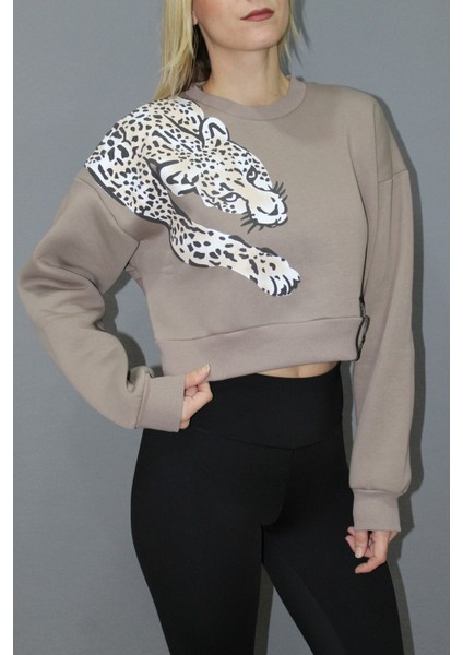 Baskılı Crop Sweat Taba - 211.502.