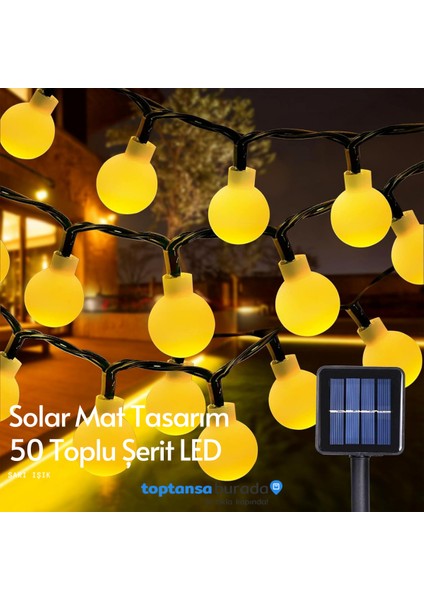 Solar 50 Ledli Top 8 Modlu Sarı Işık Bahçe Aydınlatma Dekorasyon Güneş Enerjili