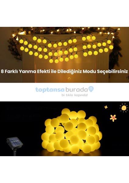 Solar 50 Ledli Top 8 Modlu Sarı Işık Bahçe Aydınlatma Dekorasyon Güneş Enerjili modelleri