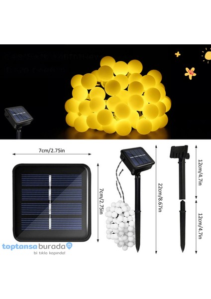 Solar 50 Ledli Top 8 Modlu Sarı Işık Bahçe Aydınlatma Dekorasyon Güneş Enerjili indirimleri