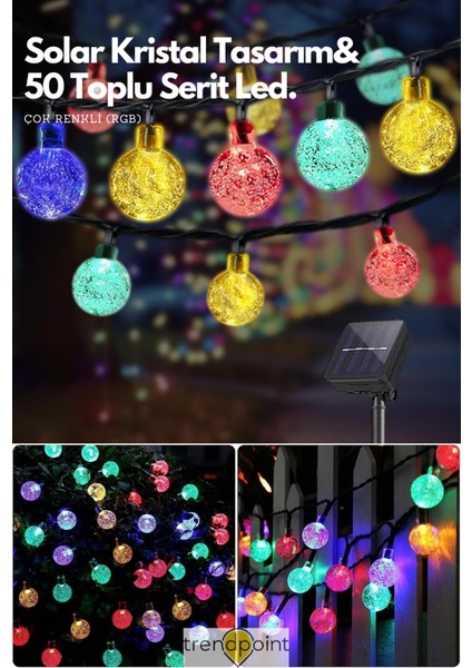 Solar Kristal Top 50 Ledli Rgb Işık 8 Modlu Bahçe Aydınlatma Dekorasyon Güneş Enerjili