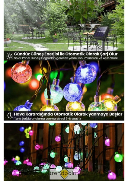 Solar Kristal Top 50 Ledli Rgb Işık 8 Modlu Bahçe Aydınlatma Dekorasyon Güneş Enerjili indirimleri
