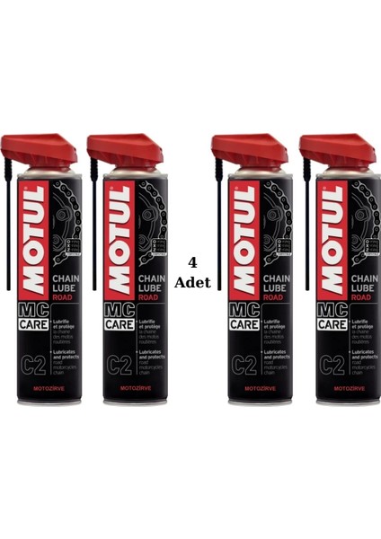 C2 Motosiklet Zincir Yağı Sprey 400 ml Road (4 Adet)