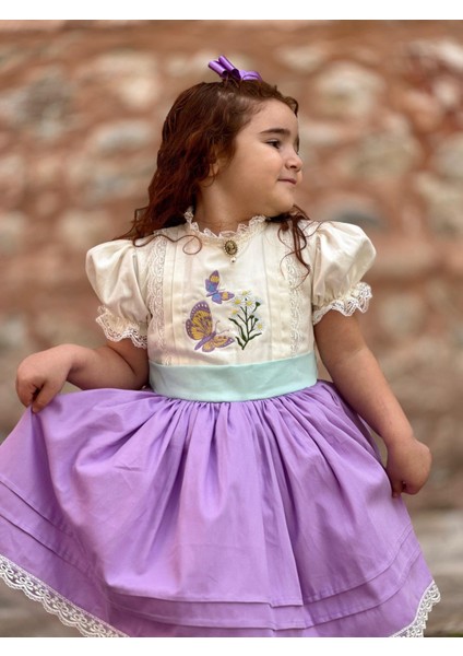Lila Papatyalı Vintage Kız Bebek Elbise,doğum Günü Elbise,fotoğraf Çekim Elbise,0-10 Yaş Uygun modelleri