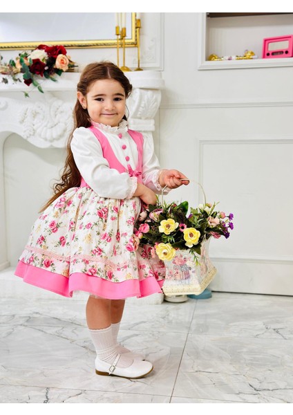 Pembe Düğmeli Vintage Kız Bebek Elbisesi,doğum Günü,fotoğraf Çekim Elbise,0-10 Yaş Uygun