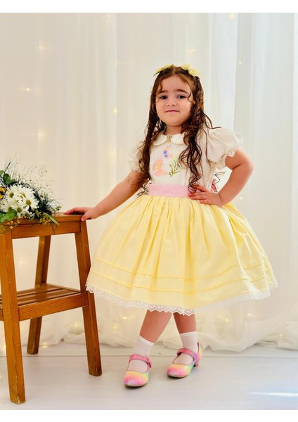 Sarı Kız Bebek Elbisesi,Doğum günü elbisesi, fotoğraf çekim elbisesi,0-12 Yaşa Uygun