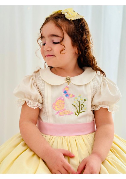 Sarı Kız Bebek Elbisesi,Doğum günü elbisesi, fotoğraf çekim elbisesi,0-12 Yaşa Uygun