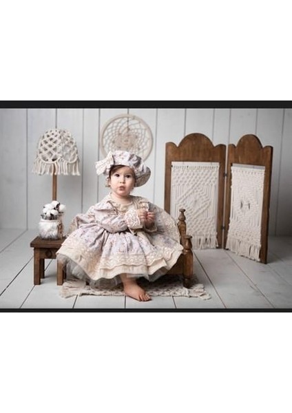 Vintage Model Çiçekli Elbise - Çocuk Abiyesi - Doğum Günü Kıyafeti 0-10 Yaş Için Uygun