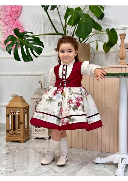 Krem Bordo Vintage Kız Bebek Elbisesi,doğum Günü,fotoğraf Çekim Elbise,0-10 Yaş Uygun