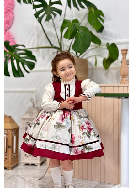 Krem Bordo Vintage Kız Bebek Elbisesi,doğum Günü,fotoğraf Çekim Elbise,0-10 Yaş Uygun modelleri