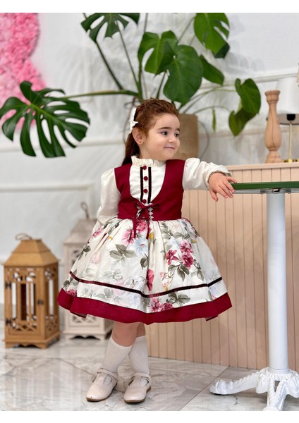 Krem Bordo Vintage Kız Bebek Elbisesi,doğum Günü,fotoğraf Çekim Elbise,0-10 Yaş Uygun fırsatları