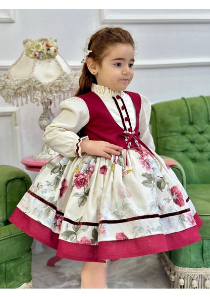 Krem Bordo Vintage Kız Bebek Elbisesi,doğum Günü,fotoğraf Çekim Elbise,0-10 Yaş Uygun indirimleri