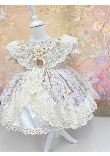 Krem Vintage Kız Çocuk Elbise - Bayramlık Kıyafetler - Kız Çocuk Elbise Modelleri - 0-7 Yaşa Uygun modelleri