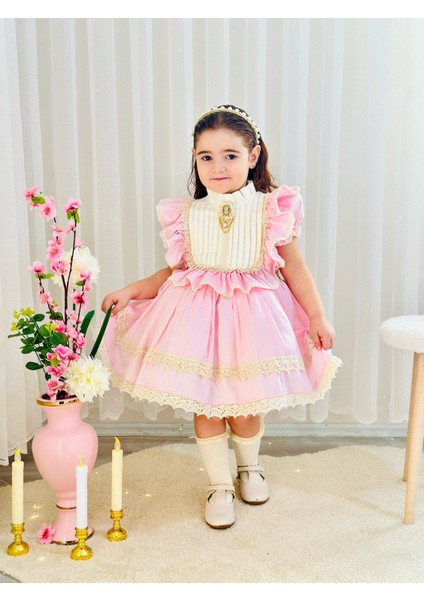 Pembe Krem Vintage Kız Bebek Elbisesi,doğum Günü,fotoğraf Çekim Elbise,0-10 Yaş Uygun