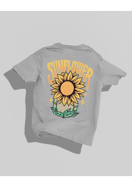 Sunflower Tasarımı Sırt Baskılı Yüksek Kalite Kompakt Oversize T-Shirt