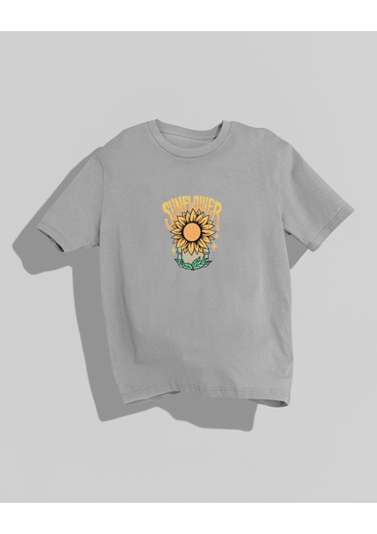 Sunflower Tasarımı Sırt Baskılı Yüksek Kalite Kompakt Oversize T-Shirt