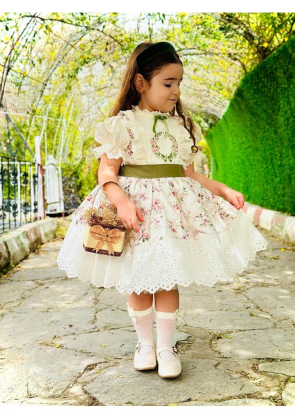 Krem Bahar Vintage Kız Bebek Elbise,Doğum günü elbise,fotoğraf çekim elbise,0-12 Yaş Uygun