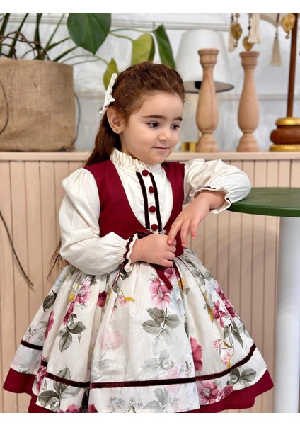 Krem Bordo Vintage Kız Bebek Elbisesi,doğum Günü,fotoğraf Çekim Elbise,0-10 Yaş Uygun fiyatları