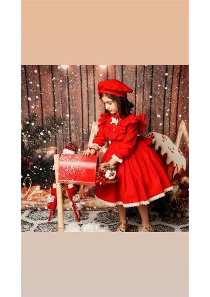 Kırmızı Yılbaşı Vintage Kız Bebek Elbisesi,fotoğraf Çekim Elbisesi,0-10 Yaşa Uygun