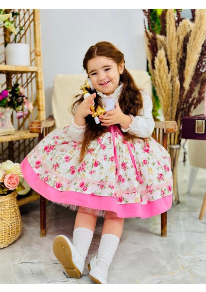 Pembe Düğmeli Vintage Kız Bebek Elbisesi,doğum Günü,fotoğraf Çekim Elbise,0-10 Yaş Uygun fırsatları