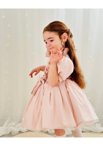 Pudra Pembe Inci Vintage Kız Bebek Elbisesi,doğum Günü,fotoğraf Çekim Elbise,0-10 Yaş Uygun modelleri