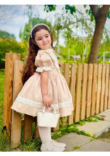 Kapiçino Dantelli Vintage Kız Bebek Elbisesi,doğum Günü,fotoğraf Çekim Elbise,0-12 Yaş Uygun fırsatları