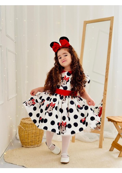 Beyaz Mickey Mouse Vintage Kız Bebek Elbise,doğum Günü Elbise,fotoğraf Çekim Elbise,0-10 Yaş Uygun