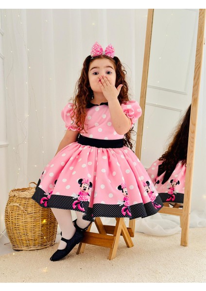 Pembe Mickey Mouse Vintage Kız Bebek Elbise,doğum Günü Elbise,fotoğraf Çekim Elbise,0-10 Yaş Uygun modelleri