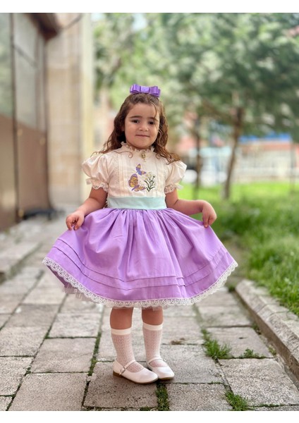 Lila Papatyalı Vintage Kız Bebek Elbise,Doğum günü elbise,fotoğraf çekim elbise,0-12 Yaş Uygun fiyatları