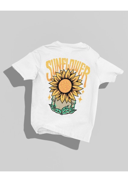 Sunflower Tasarımı Sırt Baskılı Yüksek Kalite Kompakt Oversize T-Shirt