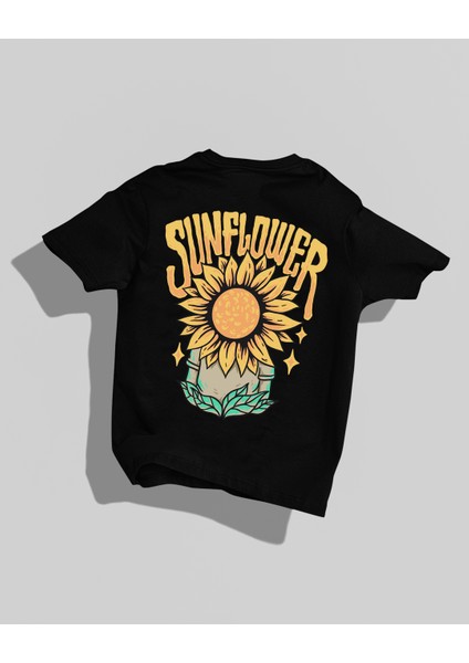 Sunflower Tasarımı Sırt Baskılı Yüksek Kalite Kompakt Oversize T-Shirt