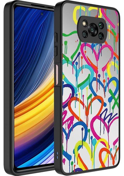 Xiaomi Poco X3 Kılıf Aynalı Desenli Kamera Korumalı Parlak Mirror Kapak-Kalp