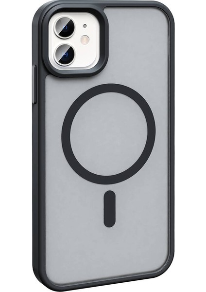 Apple iPhone 12 Kılıf Magsafe Şarj Özellikli Mat Arka Yüzey Sio Kapak-Gri