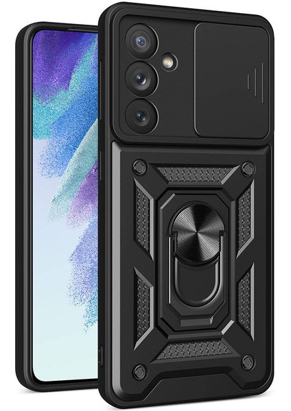 Galaxy A54 Kılıf Magnetik Standlı Kamera Korumalı Sürgülü Vega Kapak-Siyah
