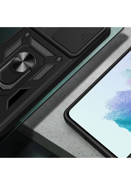Galaxy A54 Kılıf Magnetik Standlı Kamera Korumalı Sürgülü Vega Kapak-Siyah