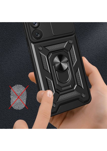 Galaxy A54 Kılıf Magnetik Standlı Kamera Korumalı Sürgülü Vega Kapak-Siyah